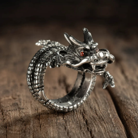 Anneau Dragon Asiatique Argenté / Ajustable