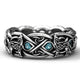 Anneau Loups Viking aux Pierres Bleues H049 / Antique Silver Plated / 6