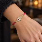 Bracelet Cuir Tressé Rouge Main de Fatima Sertie - Vignette | Médiéfan