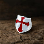 Bague bouclier templier croix rouge émail blanc - Vignette | Médiéfan