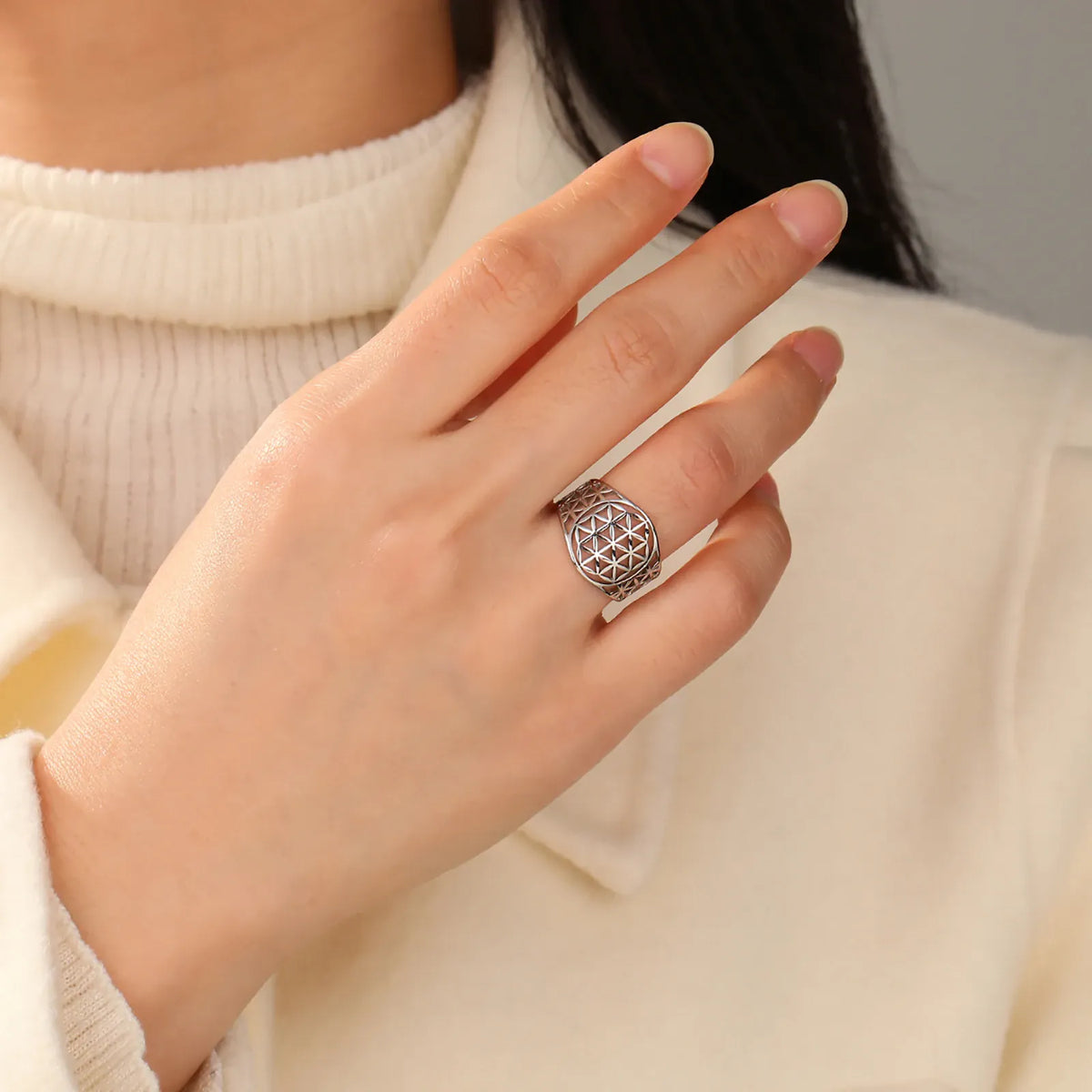 Bague Dôme Fleur de Vie Ajourée