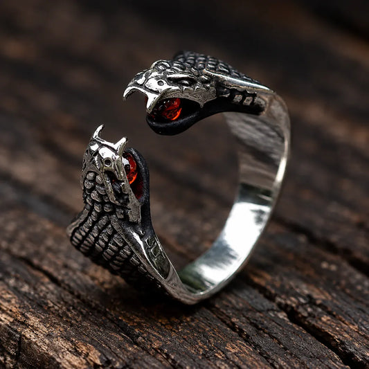 Bague Double Cobra aux Pierres Rouges