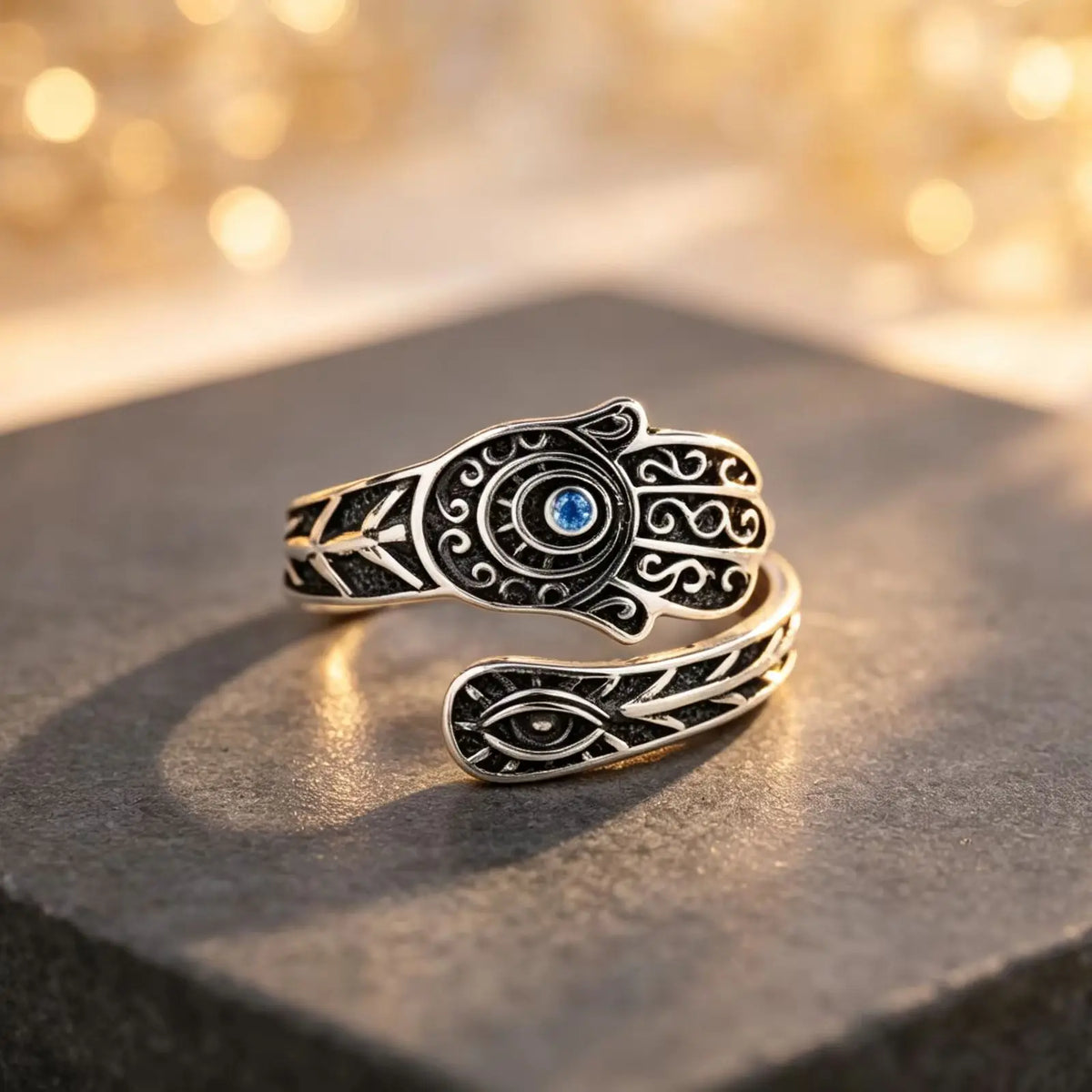 Bague Enveloppante Main de Fatima Vieillie Réglable