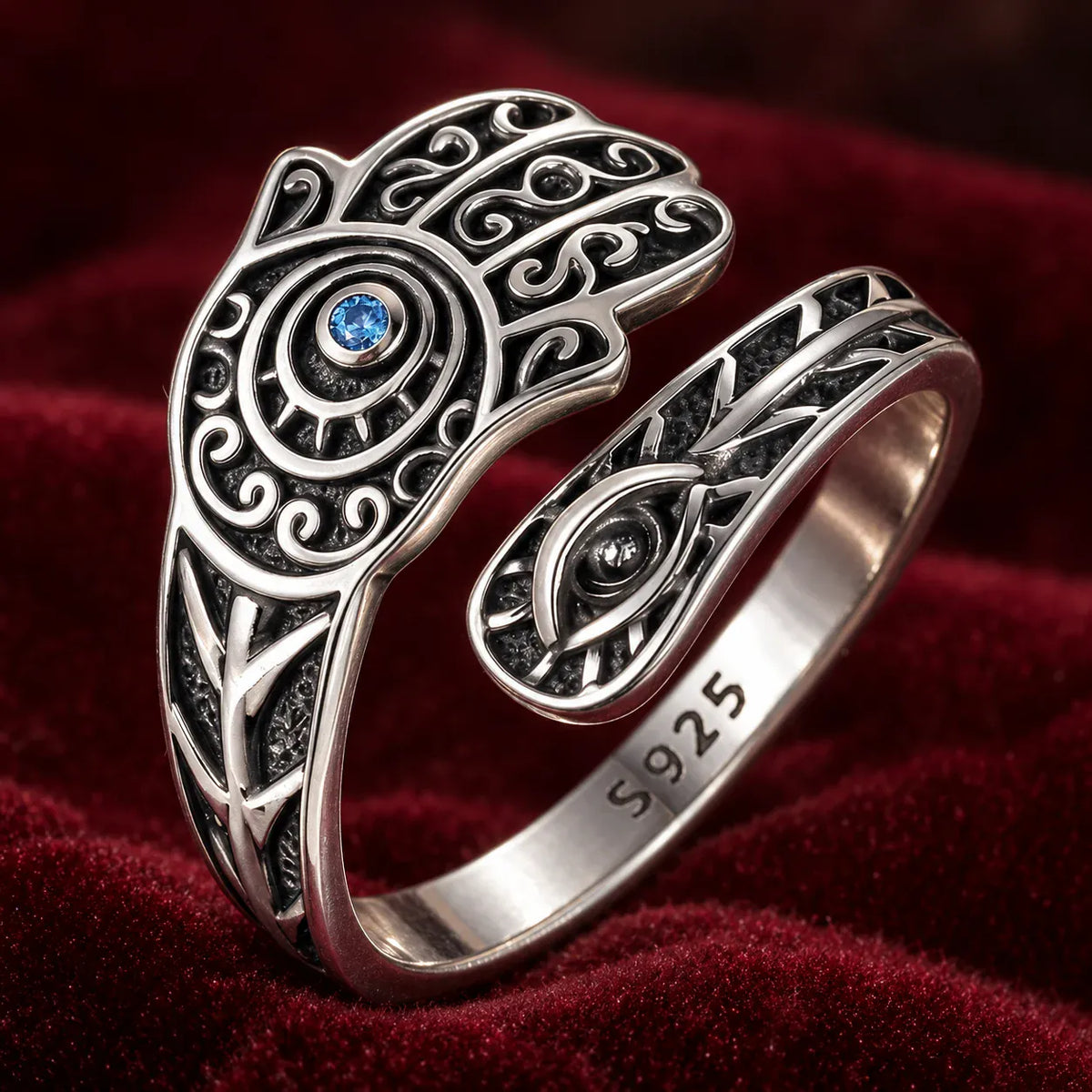 Bague Enveloppante Main de Fatima Vieillie Réglable