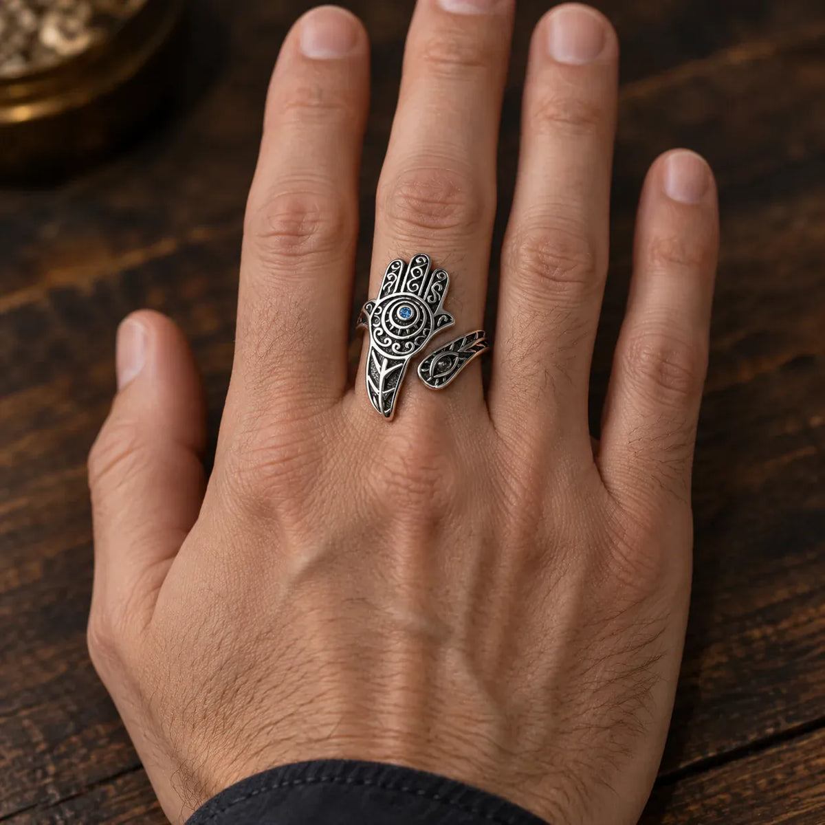 Bague Enveloppante Main de Fatima Vieillie Réglable