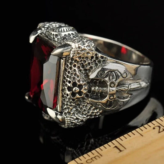 Bague Griffes de Dragon avec Pierre Rectangulaire