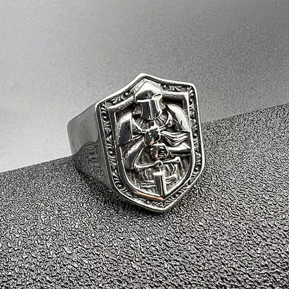 Bague guerrier médiéval épée et bouclier