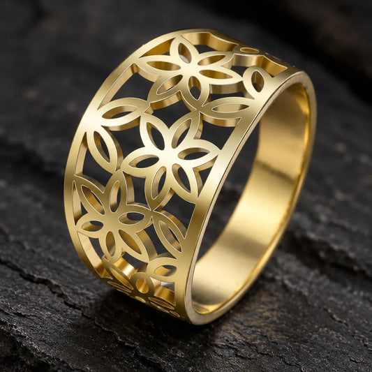 Bague Jonc Fleurs de Vie Ajourées