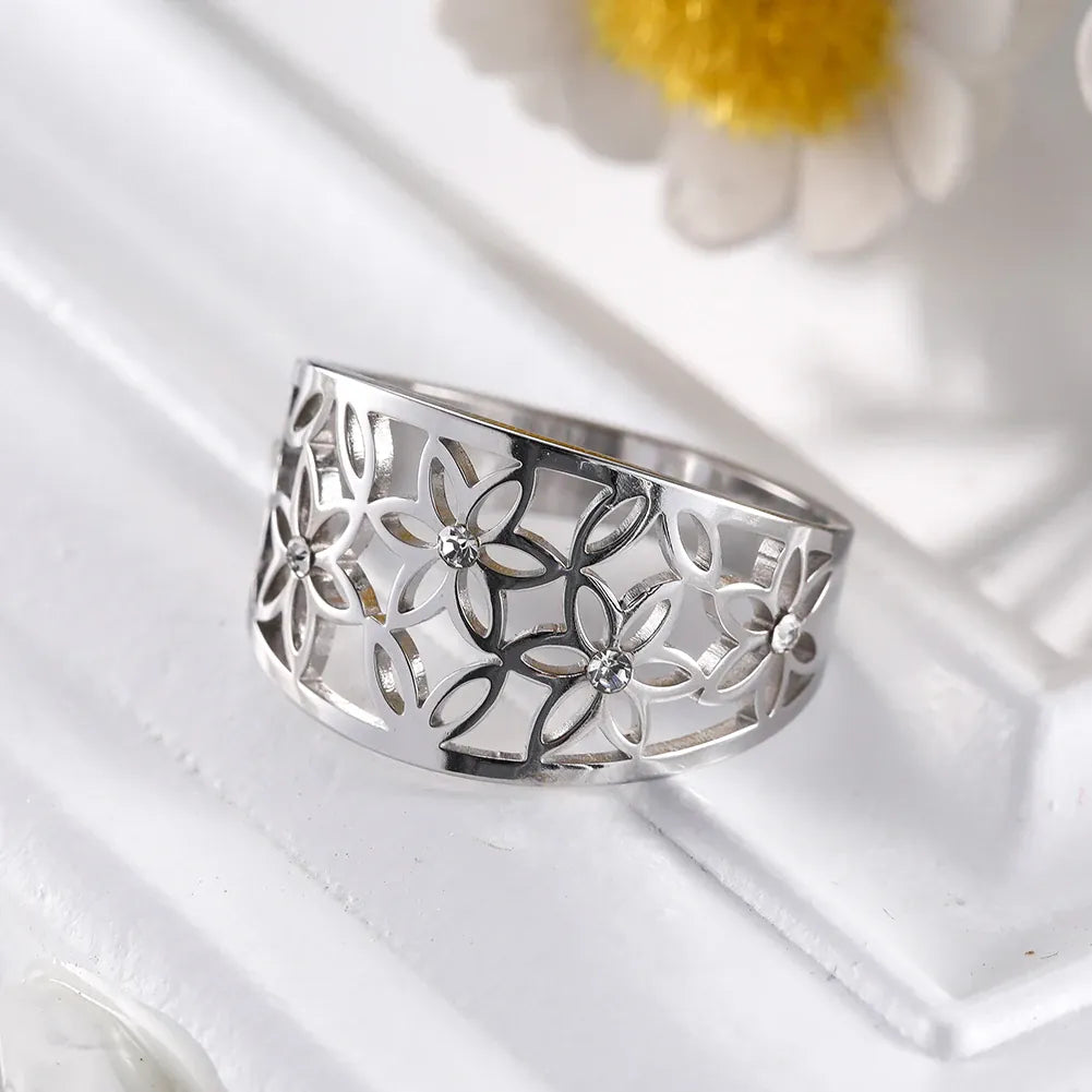 Bague Large Fleur de Vie Sertie de Zircons