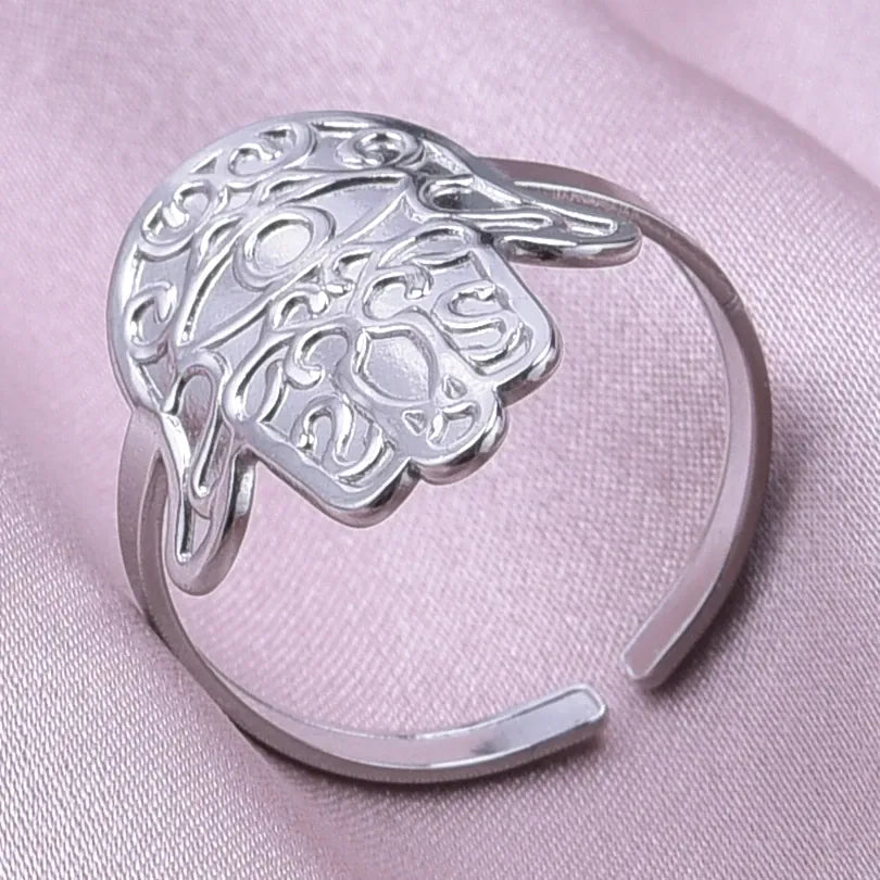 Bague Large Main de Fatima à Arabesques Argenté / Réglable