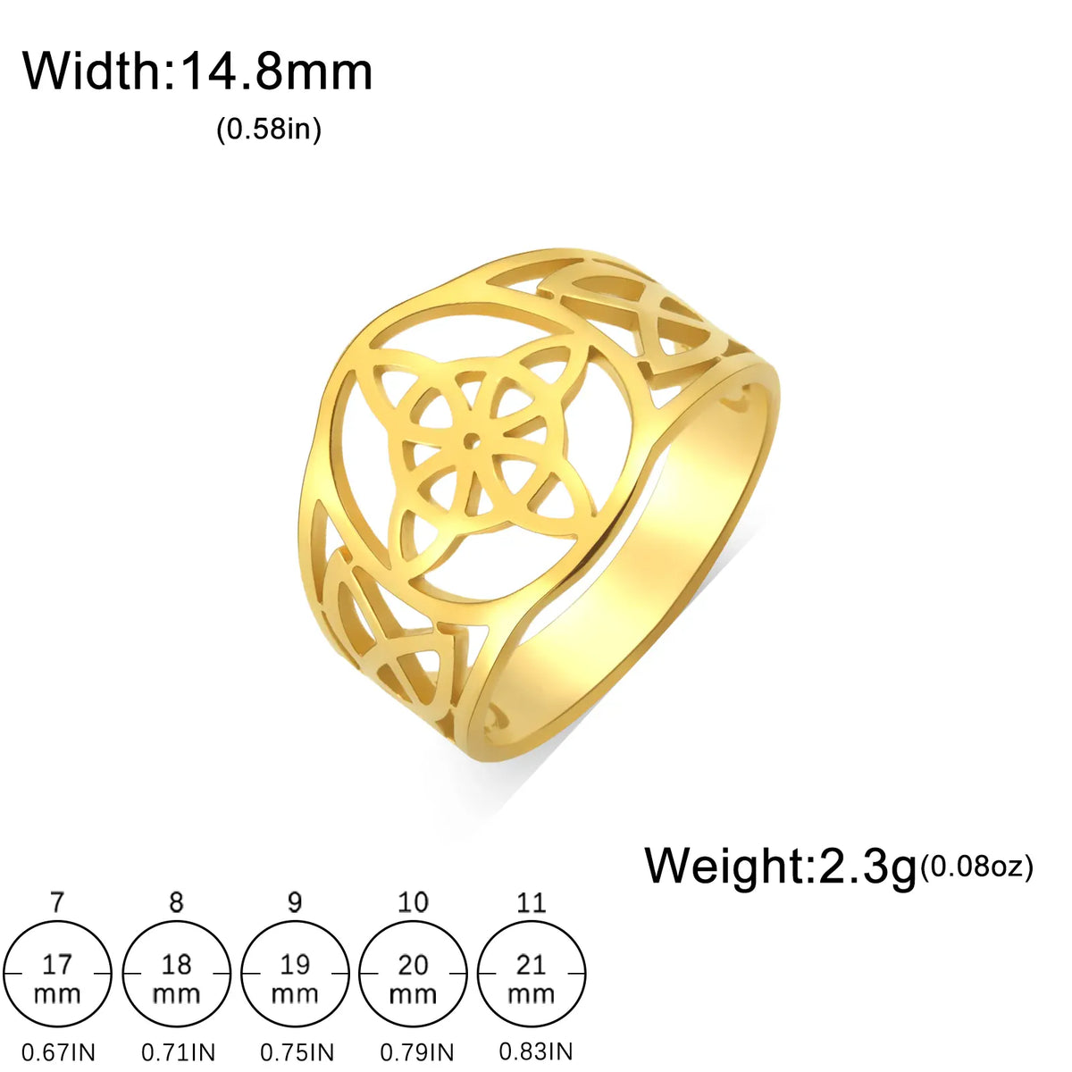 Bague Large Nœud de Sorcière aux Entrelacs Celtiques Doré / 8