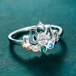 Bague Lotus Ajourée à Zircon Poire et 7 Chakras - Vignette | Médiéfan