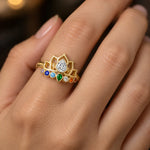 Bague Lotus Ajourée à Zircon Poire et 7 Chakras - Vignette | Médiéfan