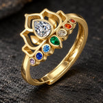 Bague Lotus Ajourée à Zircon Poire et 7 Chakras - Vignette | Médiéfan