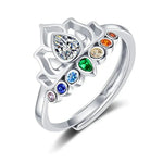 Bague Lotus Ajourée à Zircon Poire et 7 Chakras - Vignette | Médiéfan