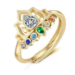 Bague Lotus Ajourée à Zircon Poire et 7 Chakras - Vignette | Médiéfan