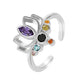 Bague Lotus Marquise Violette et Zircon Noir Argenté