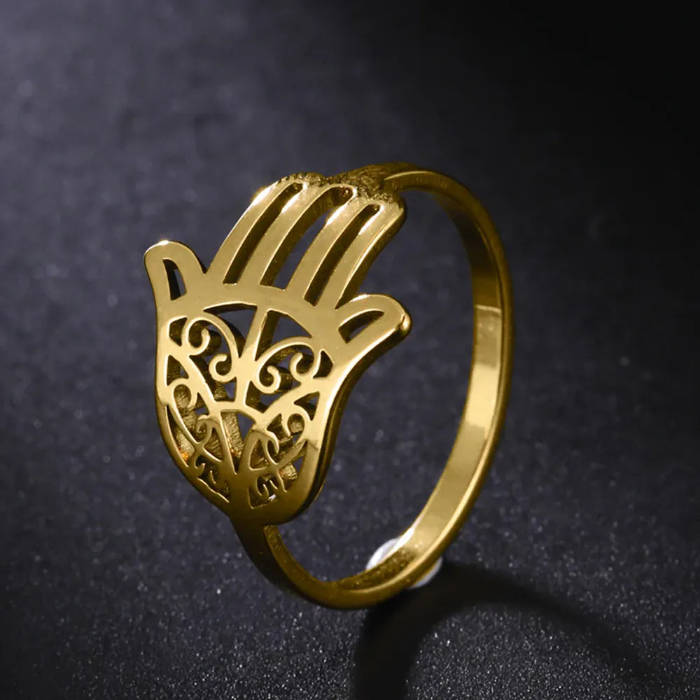 Bague Main de Fatima Ajourée à Volutes Doré / 7