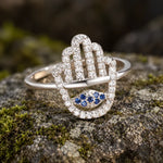 Bague Main de Fatima Ajourée Sertie d'Œil Bleu - Vignette | Médiéfan