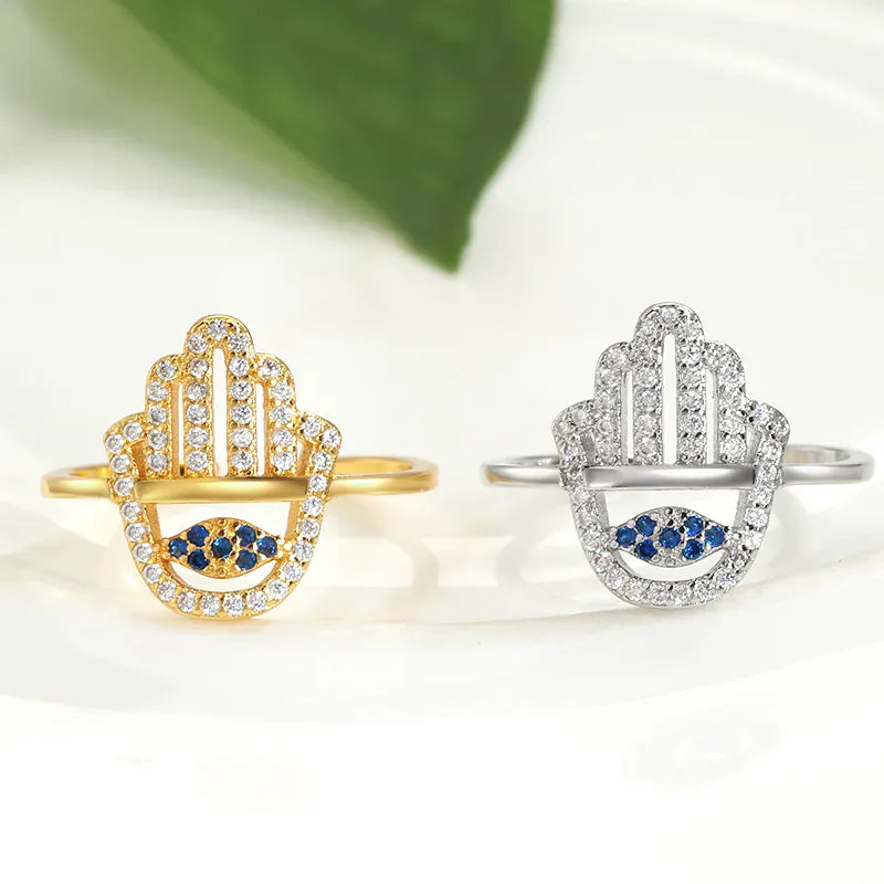 Bague Main de Fatima Ajourée Sertie d'Œil Bleu