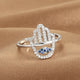 Bague Main de Fatima Ajourée Sertie d'Œil Bleu Argenté