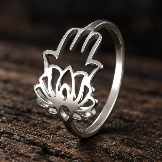 Bague Main de Fatima Découpe Lotus