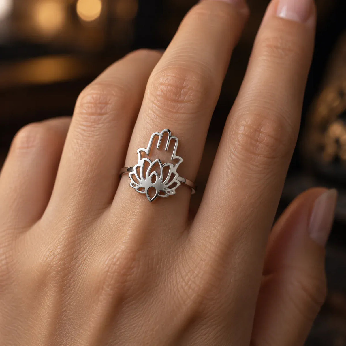 Bague Main de Fatima Découpe Lotus