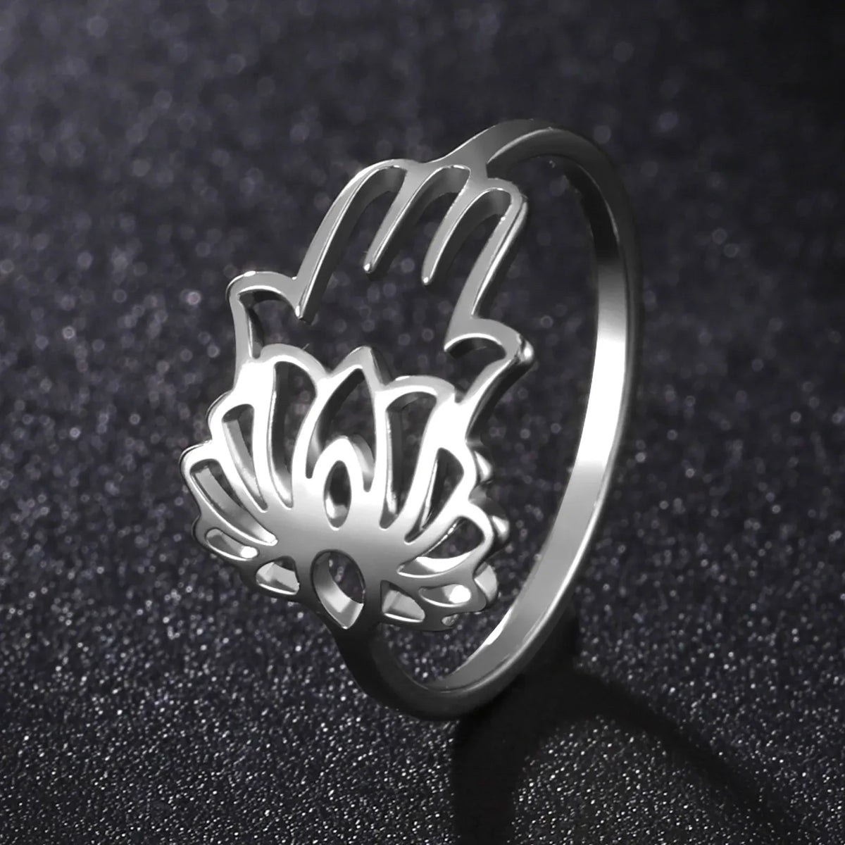Bague Main de Fatima Découpe Lotus Argenté / 7