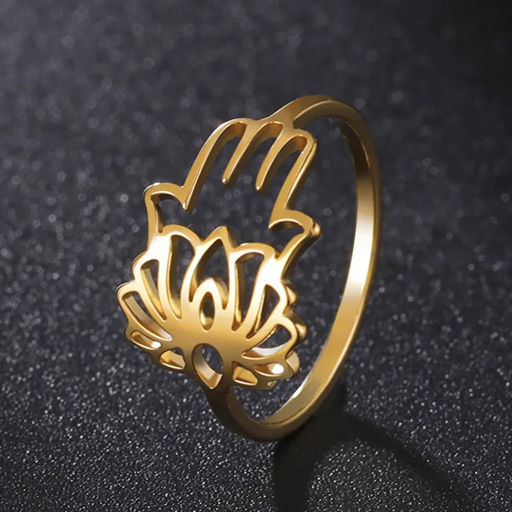 Bague Main de Fatima Découpe Lotus Doré / 7