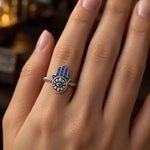 Bague Main de Fatima Pavée Bleue sur Anneau Torsadé - Vignette | Médiéfan