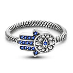 Bague Main de Fatima Pavée Bleue sur Anneau Torsadé - Vignette | Médiéfan