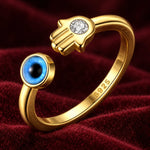 Bague Ouverte Dorée Main de Fatima et Œil Bleu - Vignette | Médiéfan