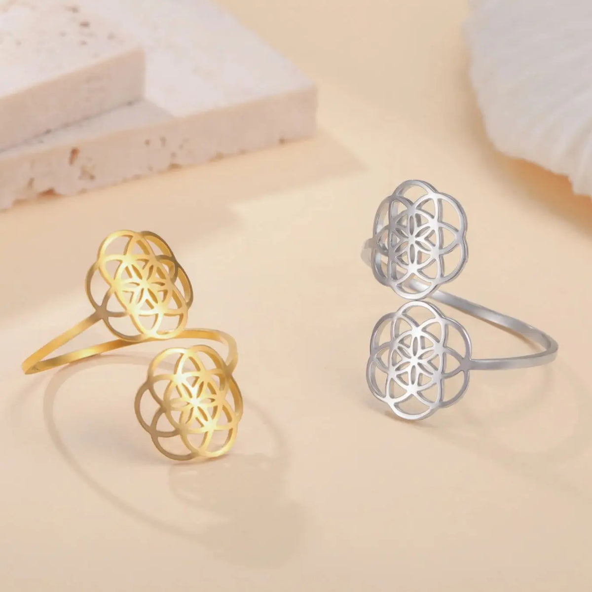 Bague Ouverte Double Graine de Vie