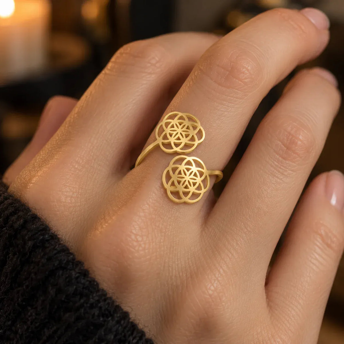 Bague Ouverte Double Graine de Vie