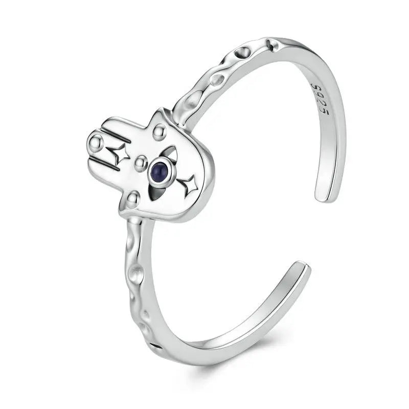 Bague Ouverte Main de Fatima Martelée Réglable
