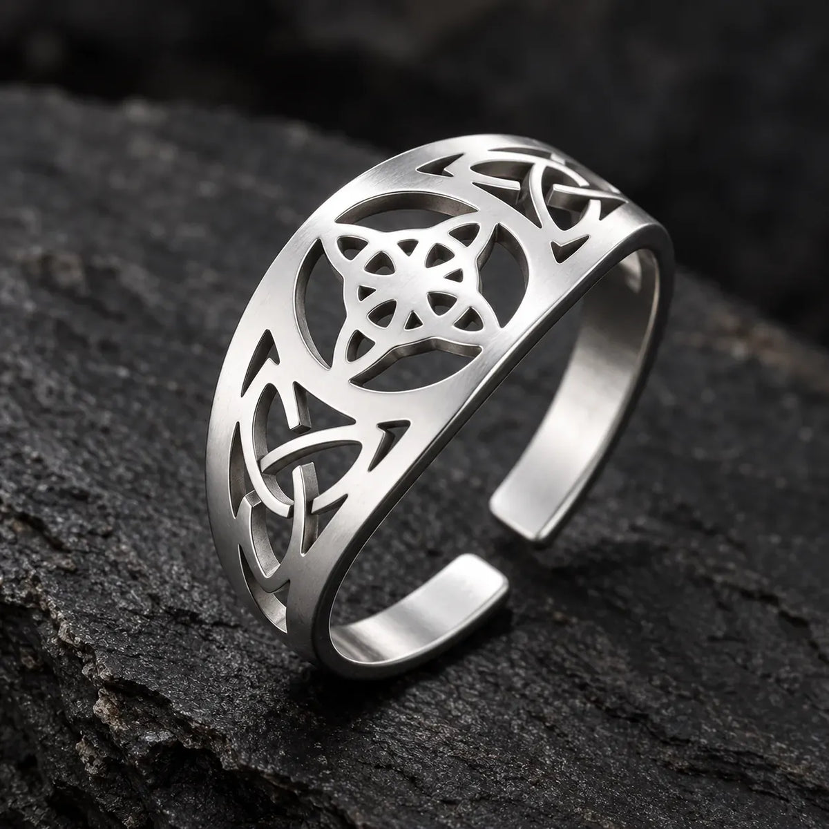 Bague Ouverte Nœud de Sorcière et Triquetras