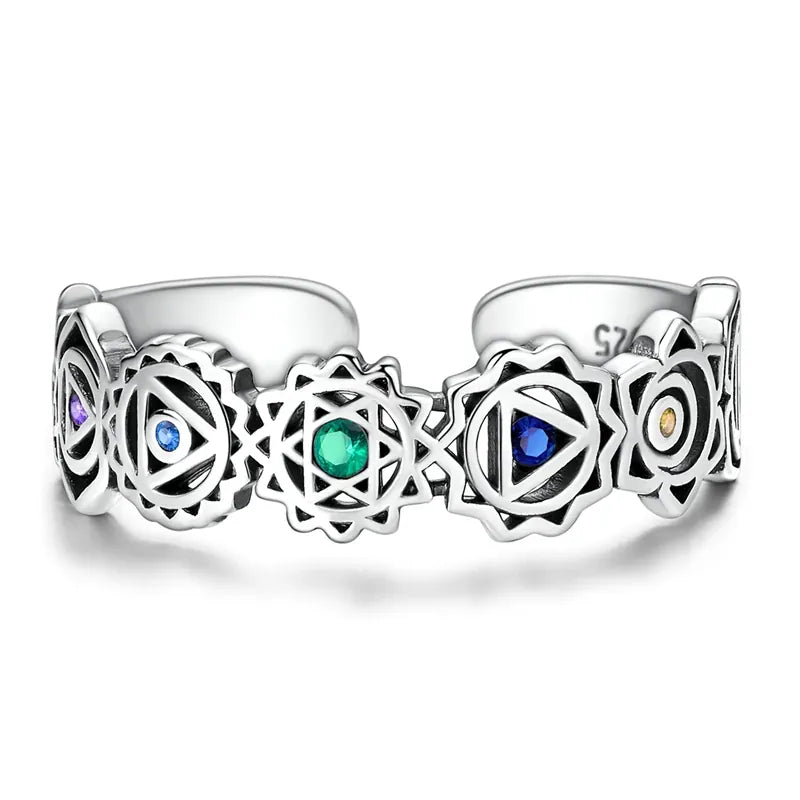 Bague Ouverte Sceaux des Chakras Ajourés Réglable
