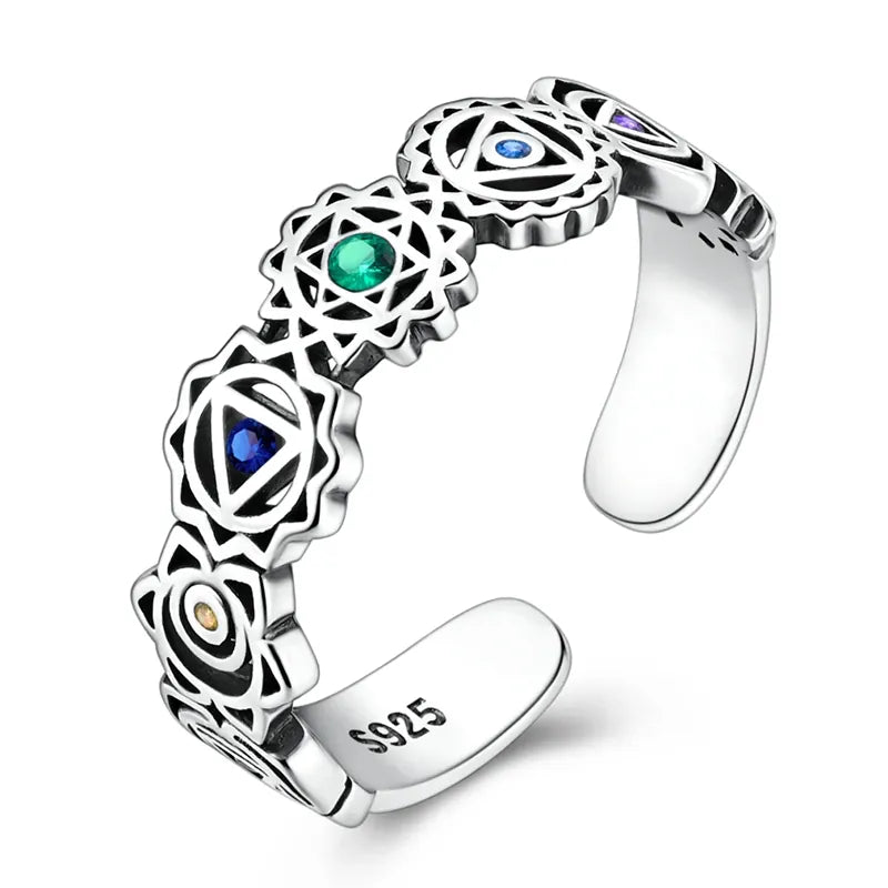 Bague Ouverte Sceaux des Chakras Ajourés Réglable