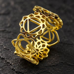 Bague Ouverte Symboles des 7 Chakras Ajourés - Vignette | Médiéfan