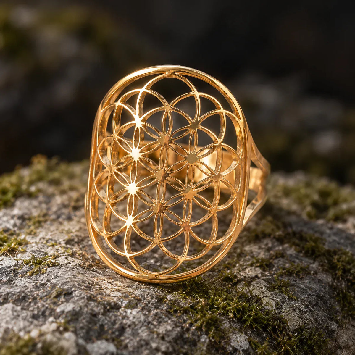 Bague Ovale Fleur de Vie à Grands Cercles