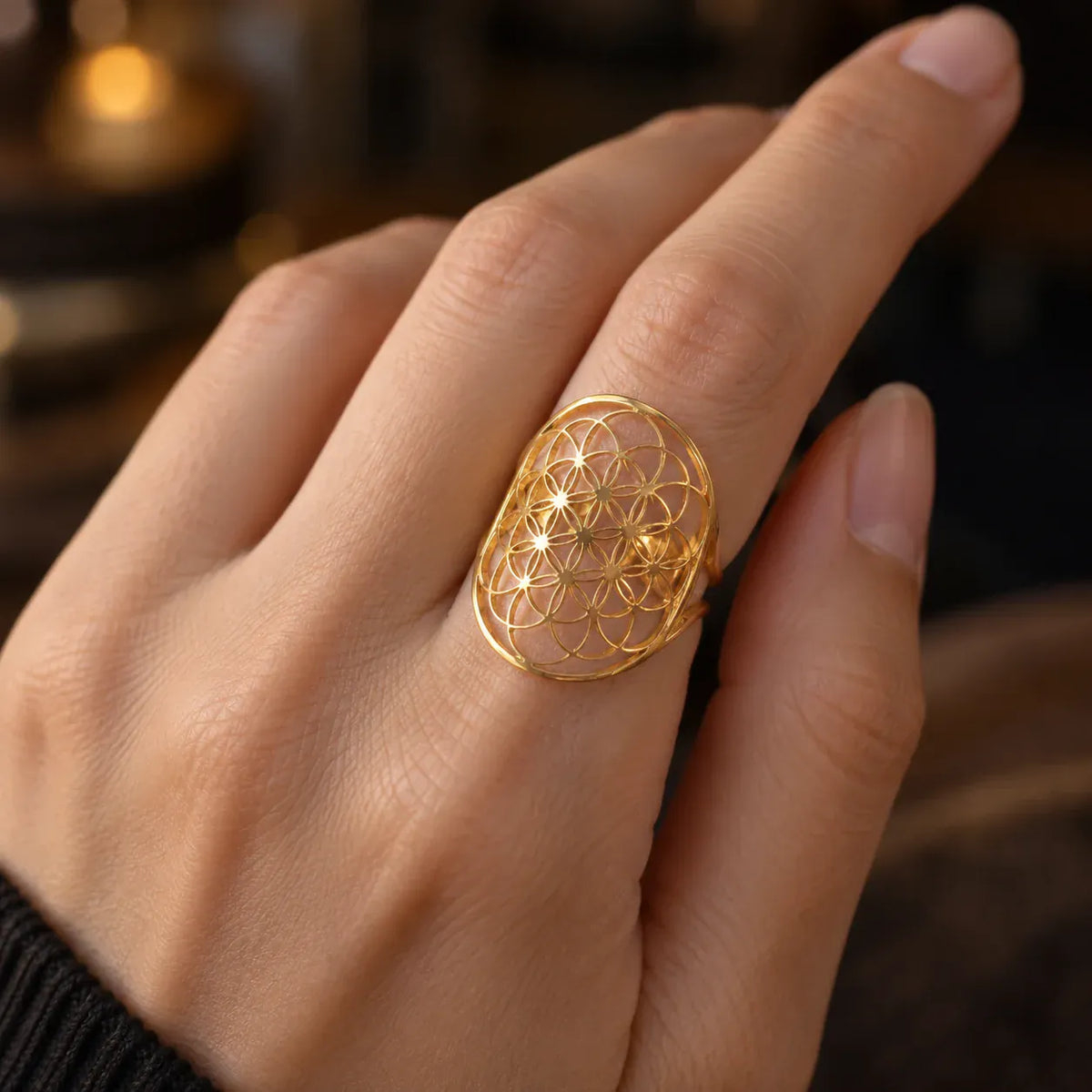 Bague Ovale Fleur de Vie à Grands Cercles