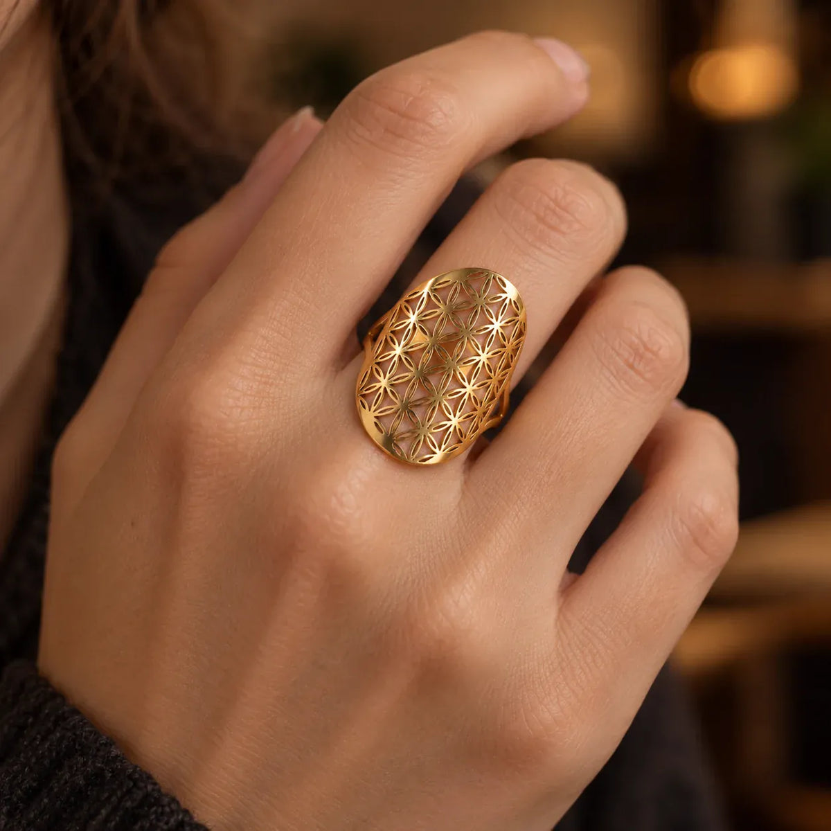 Bague Ovale Résille Fleur de Vie