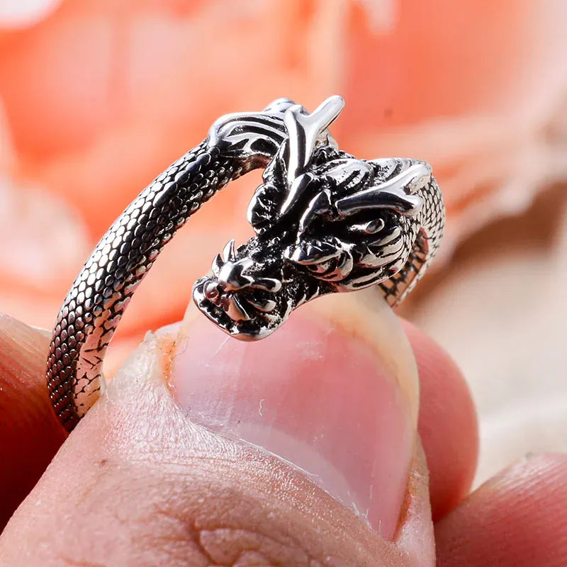 Bague rétro en argent thaïlandais pour femme, dragon chinois, bijoux à la main, accessoires féminins, ne se fanent jamais, personnalité 925 Sterling Silver / redimensionnable
