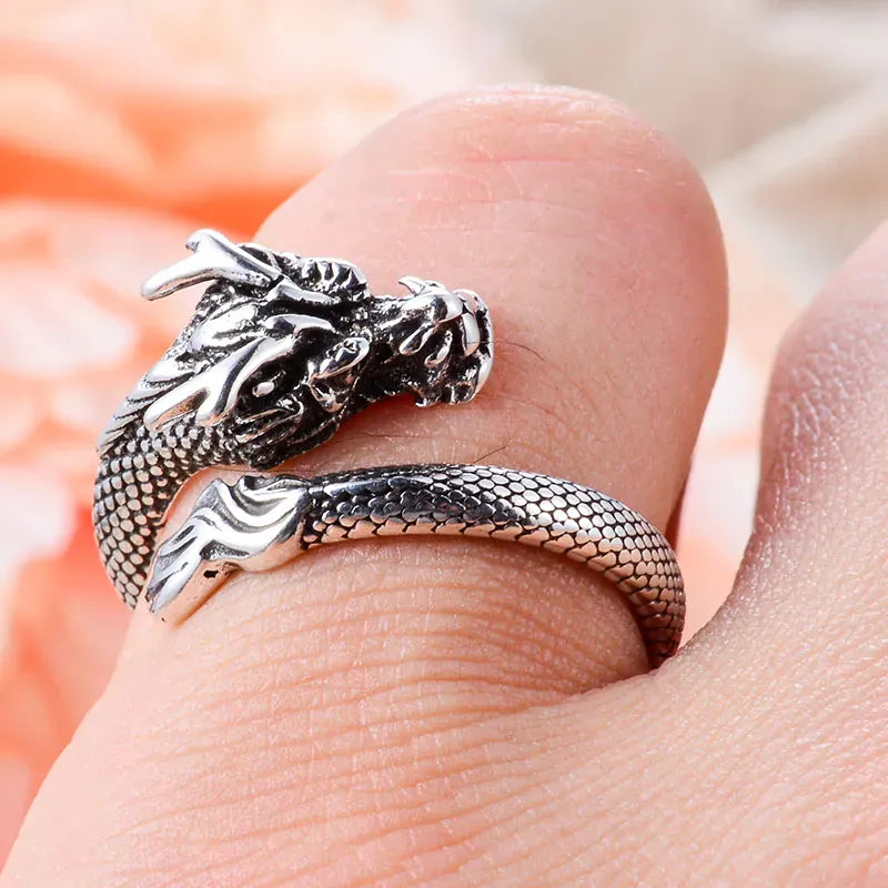 Bague rétro en argent thaïlandais pour femme, dragon chinois, bijoux à la main, accessoires féminins, ne se fanent jamais, personnalité 925 Sterling Silver / redimensionnable