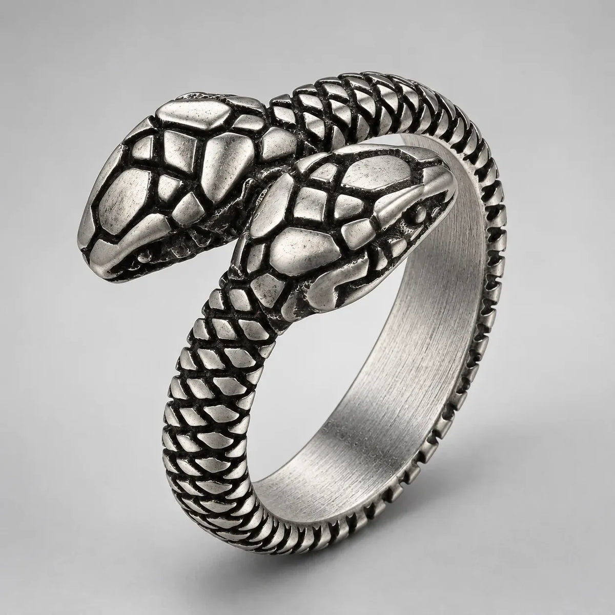 Bague Serpent aux Têtes Jumelles Argent vieilli / 13