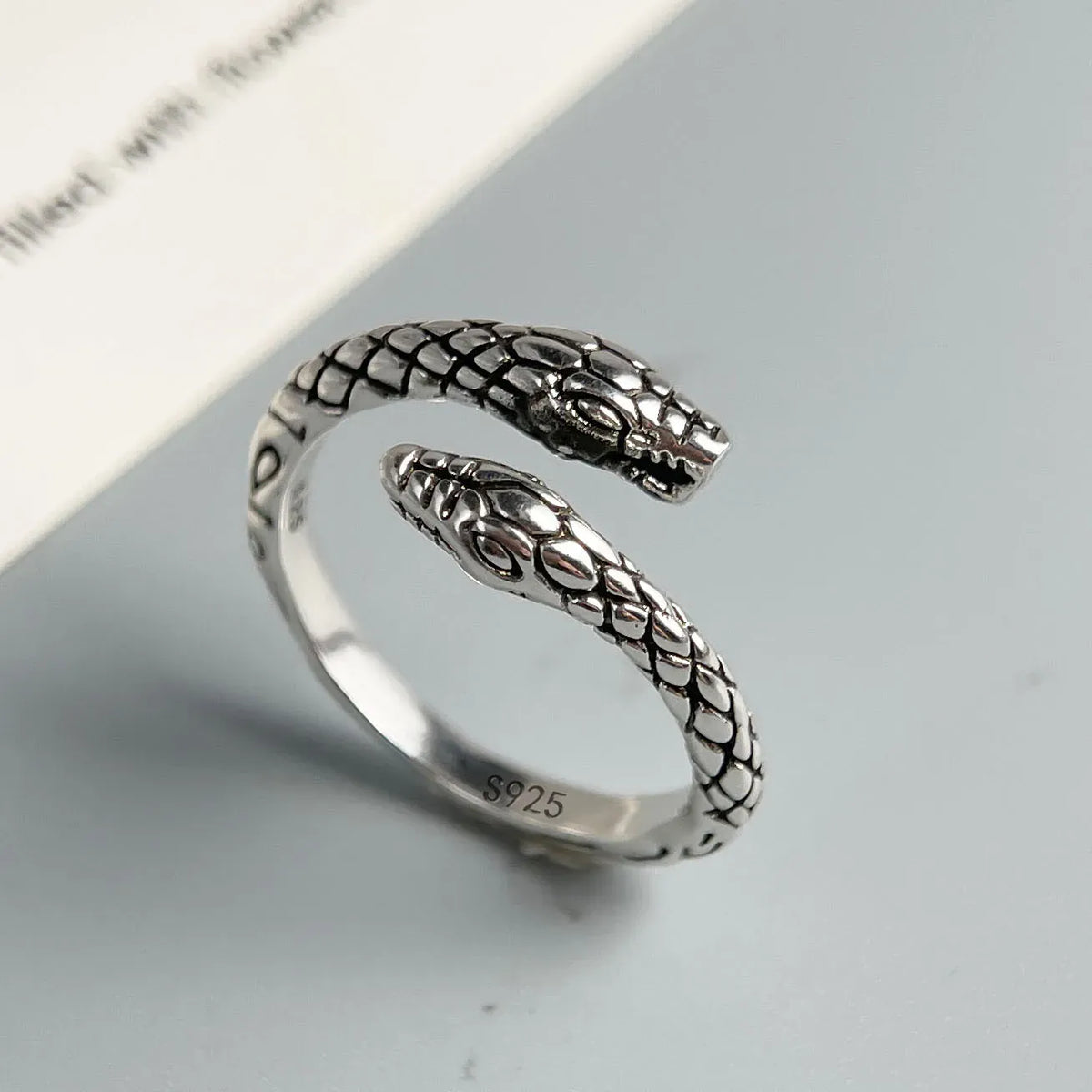 Bague Serpent Bicéphale Gueule Ouverte Réglable
