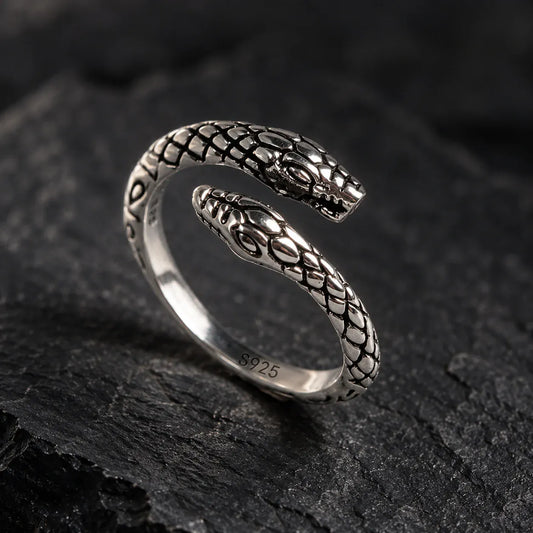 Bague Serpent Bicéphale Gueule Ouverte Réglable