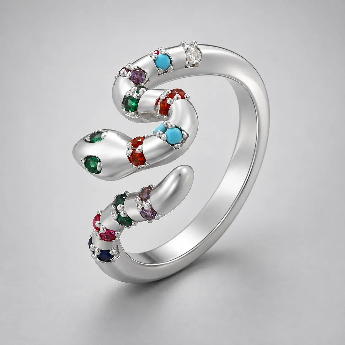 Bague Serpent Constellé de Zircons Argenté coloré