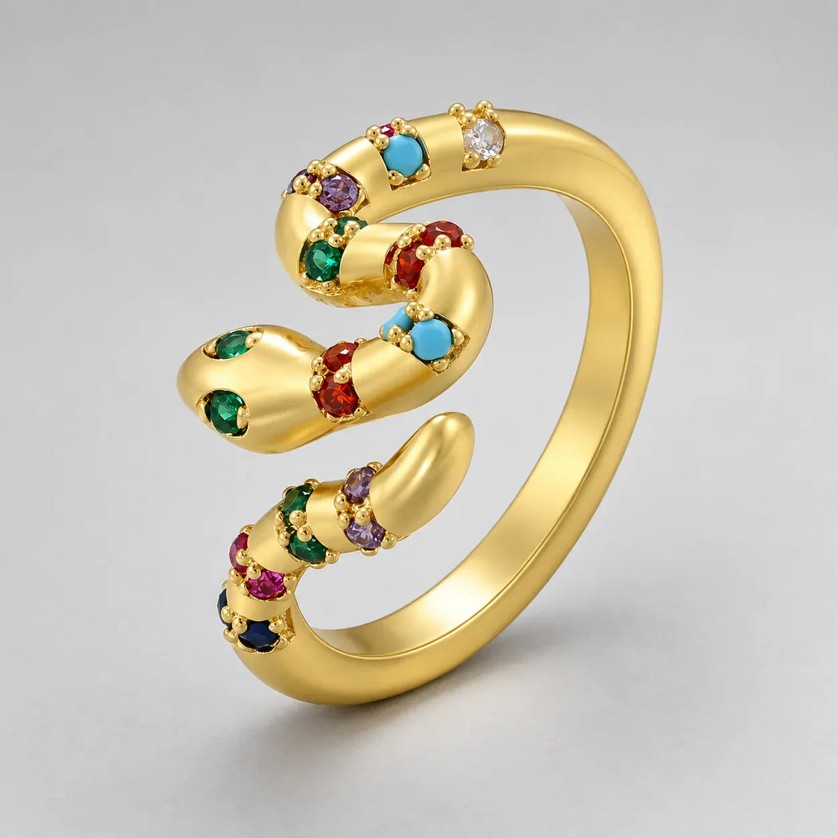 Bague Serpent Constellé de Zircons Doré coloré