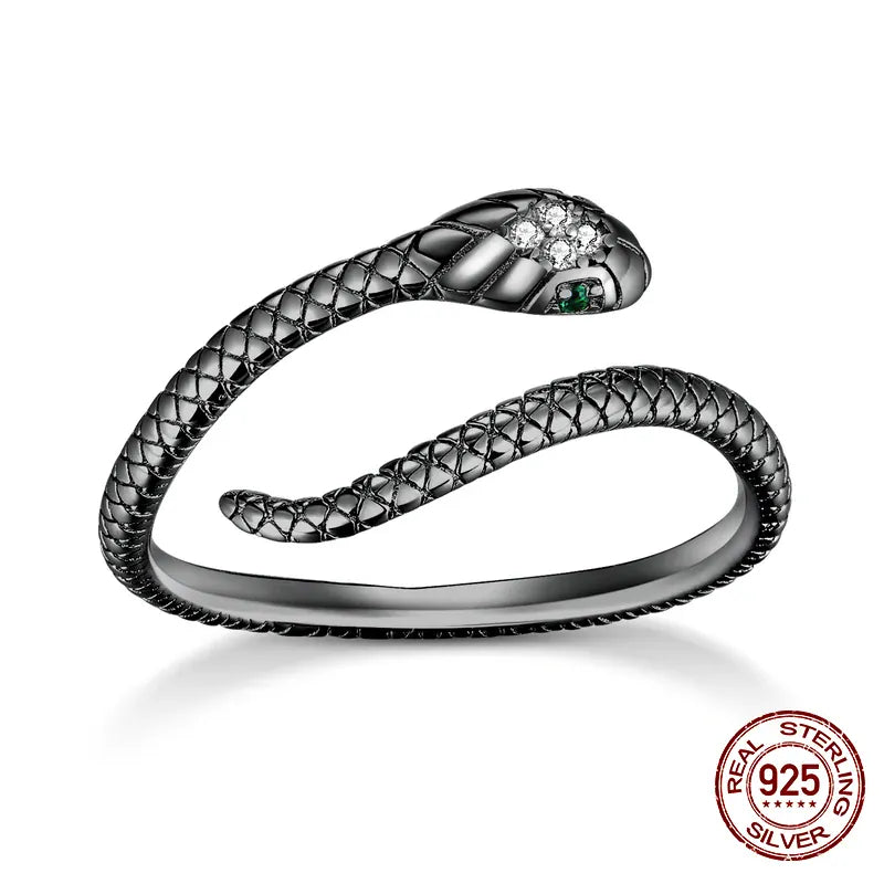 Bague Serpent Délicate Tête Pavée Noir